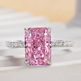 Louily 3.3 Carat Simulated Diamond Pink Stone Radiant Cut Engagement Ring In Sterling Silver Premium Detail Bold Feature