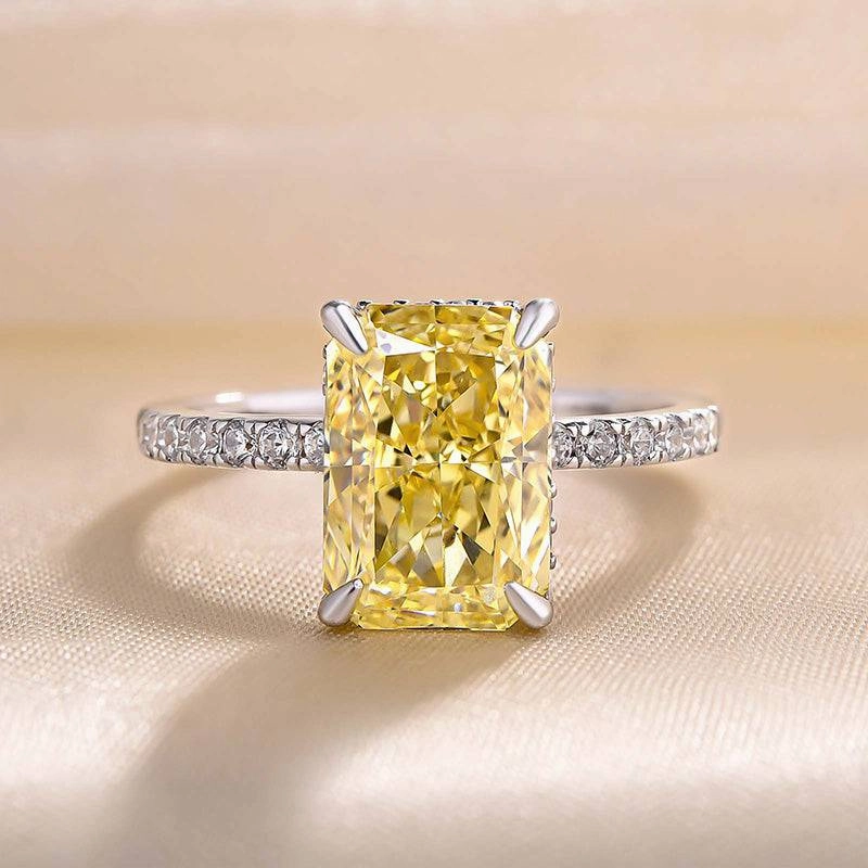 Luxury Shape Louily 3.3 Carat Simulated Diamond Yellow Sapphire Radiant Cut Engagement Ring In Sterling Silver