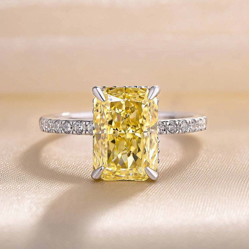 Louily 3.3 Carat Simulated Diamond Yellow Sapphire Radiant Cut Engagement Ring In Sterling Silver Soft Statement Exquisite Edge