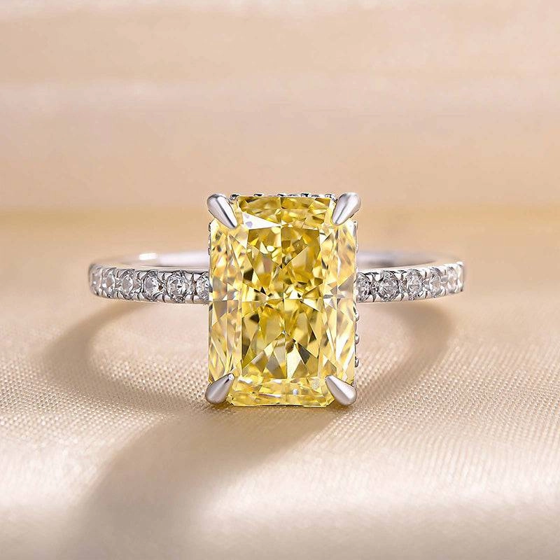Louily 3.3 Carat Simulated Diamond Yellow Sapphire Radiant Cut Engagement Ring In Sterling Silver Vogue Feature