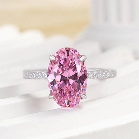 Louily 3.5 Carat Oval Cut Pink Stone Engagement Ring In Sterling Silver Birthday Surprise