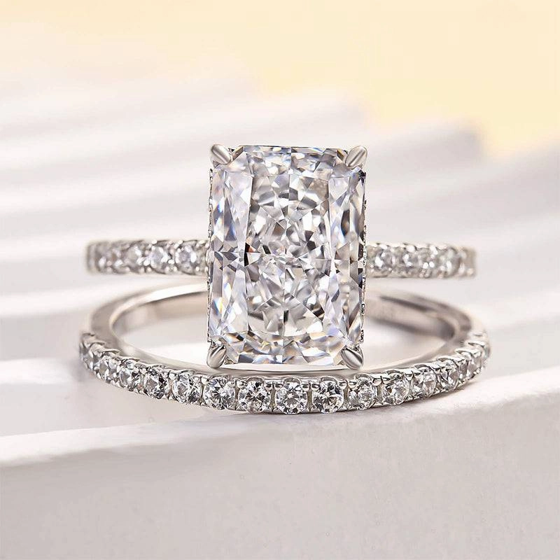 Everyday Touch Louily 3.5 Carat Radiant Cut Wedding Ring Set In Sterling Silver