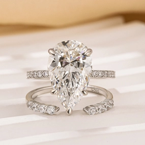 Louily 4.5 Carat Pear Cut Wedding Ring Set With Open Wedding Band Layered Design