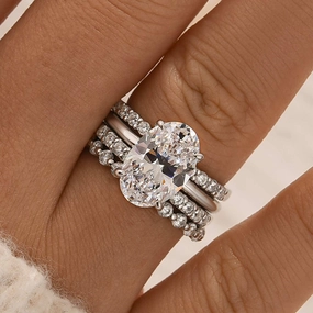 Layered Elegance Bold Charm Louily 4PC Oval Cut Wedding Ring Set With Open Wedding Band