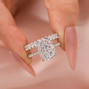 Travel Look Louily 5.5 Carat Cushion Cut Wedding Ring Set With Oval Cut Wide Wedding Band