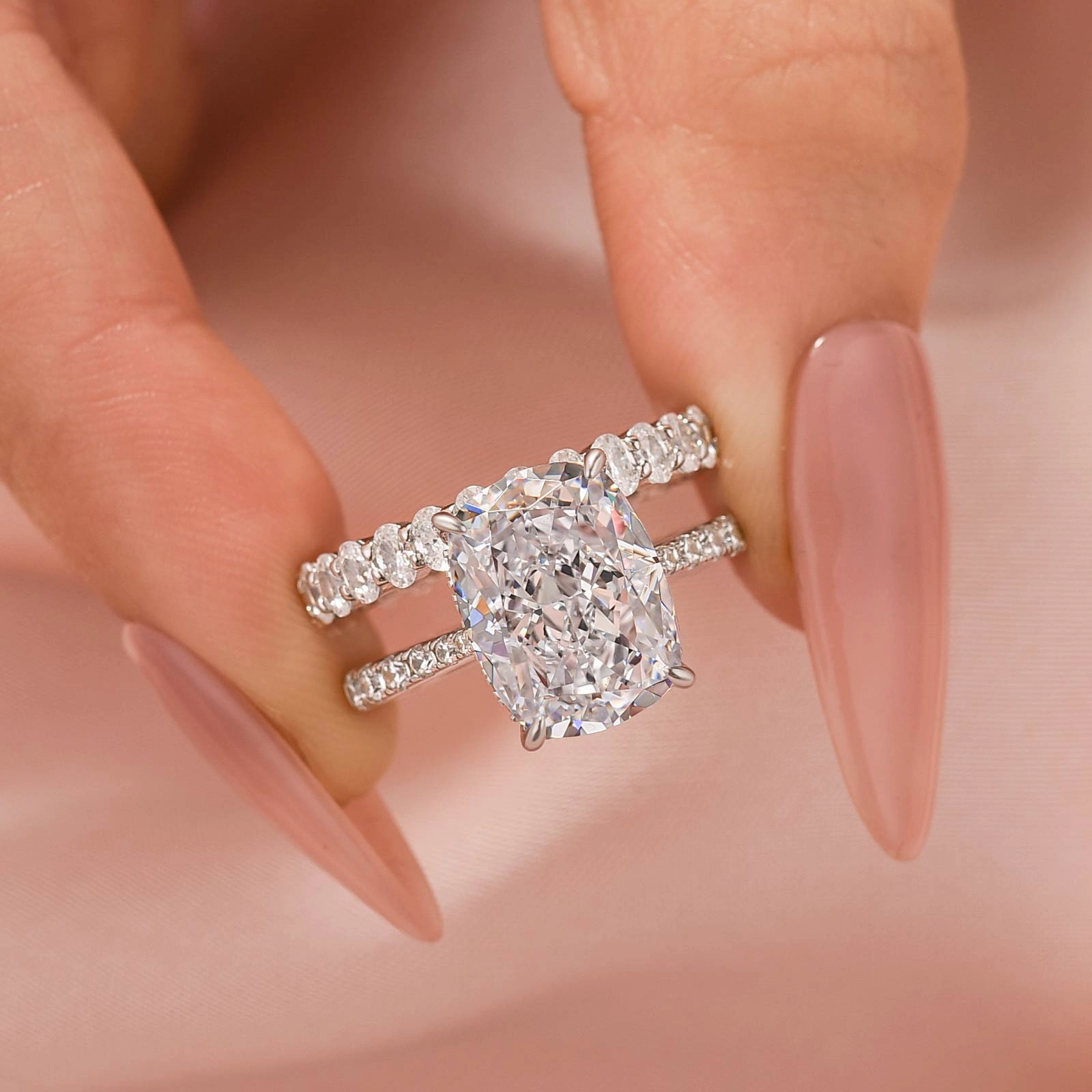 Event Ready Fashion Appeal Louily 5.5 Carat Cushion Cut Wedding Ring Set With Oval Cut Wide Wedding Band