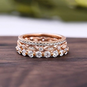 Lively Accent Timeless Mood Louily Art Deco 3-Pieces Stackable Wedding Band Set In Sterling Silver