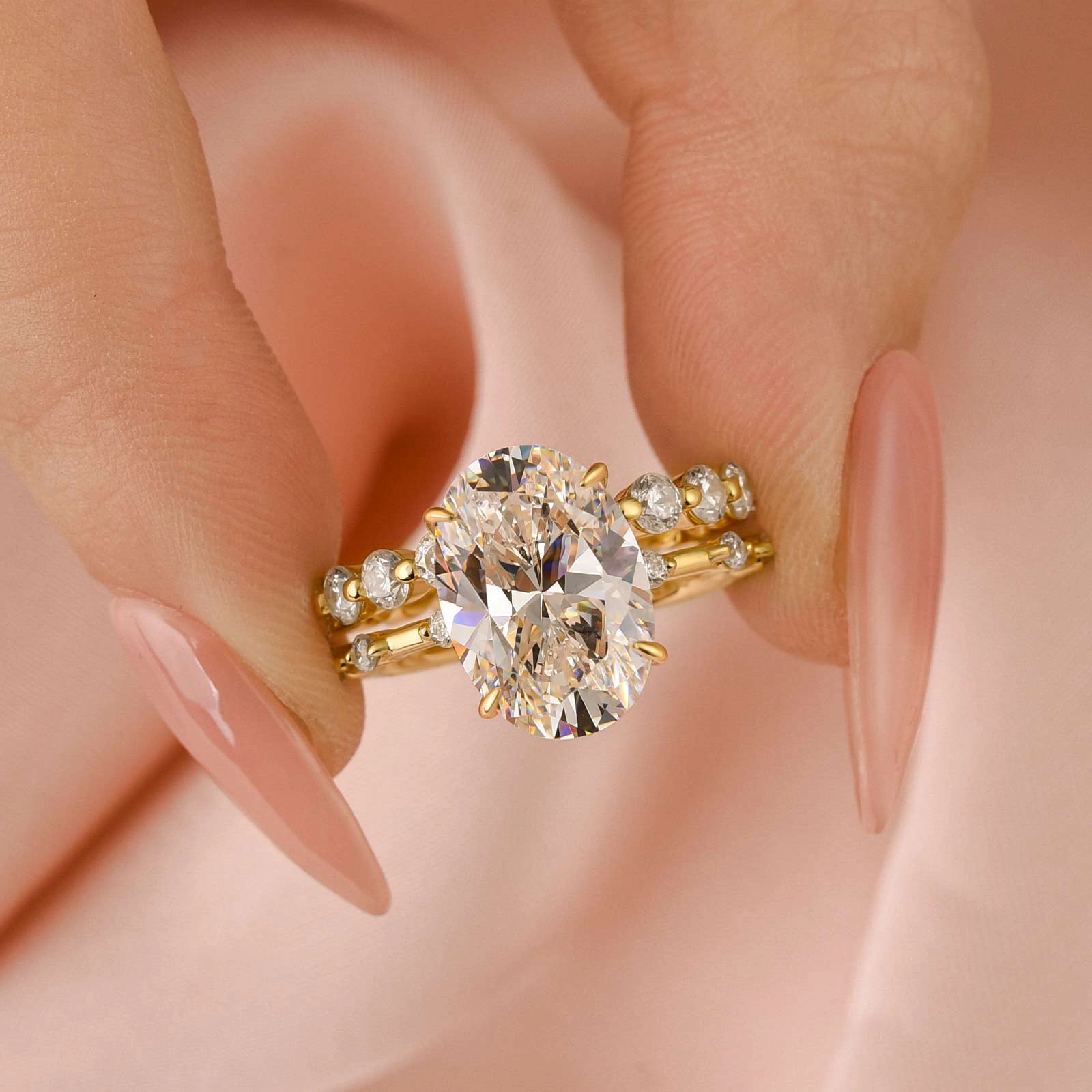 Vibrant Jewelry Shine Louily Bright Yellow Gold Oval Cut Wedding Ring Set In Sterling Silver