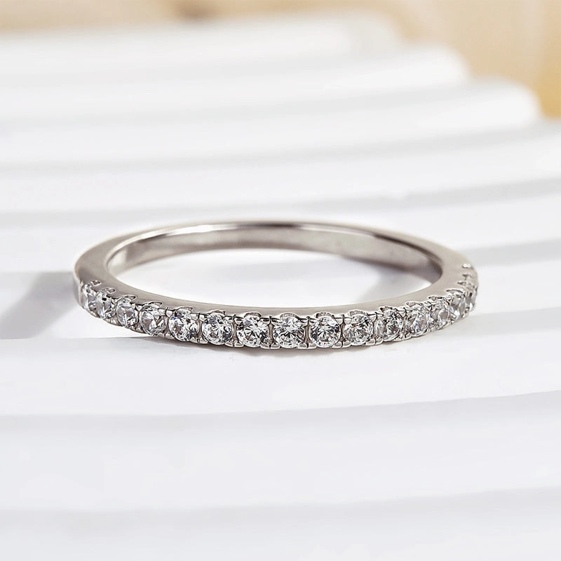 Charming Accessories Louily Classic Half Eternity Thin Women's Wedding Band In Sterling Silver