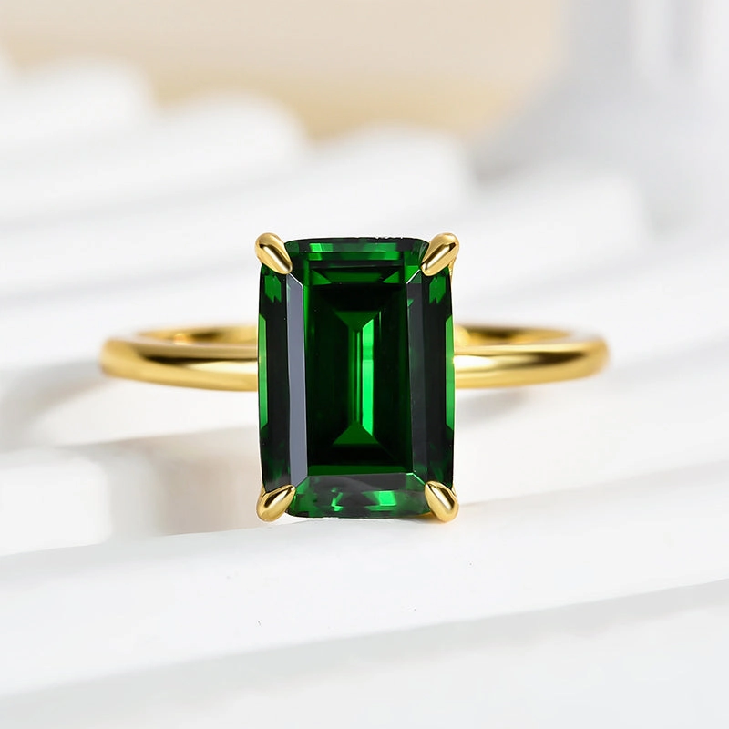 Fresh Statement Louily Classic Yellow Gold Emerald Cut Engagement Ring In Sterling Silver