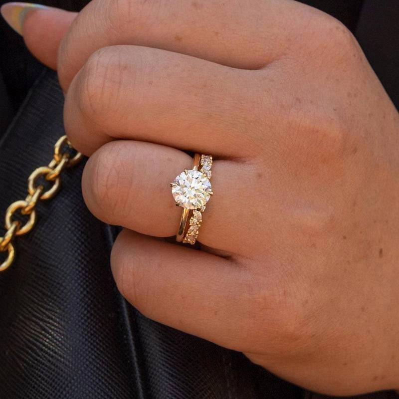 Louily Classic Yellow Gold  Round Cut Wedding Ring Set For Women In Sterling Silver Brilliant Edge Natural Touch