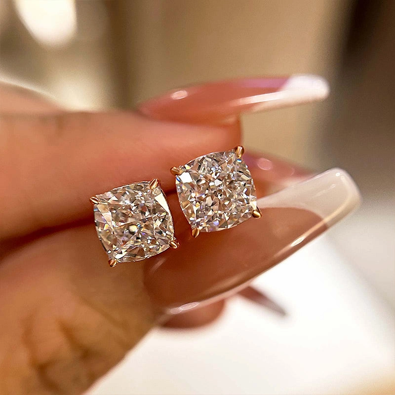 Louily Cushion Cut Sterling Silver Women's Stud Earrings Wedding Style Day Accent
