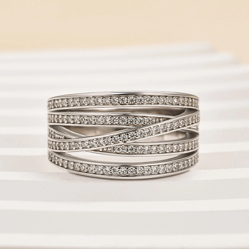 Louily Dainty X Criss Cross Wedding Band For Women In Sterling Silver Lustrous Sparkle Luxury Night
