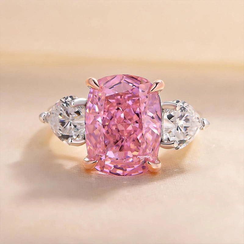 Chic Glow Louily Elegant Cushion Cut Three Stone Pink Sapphire Engagement Ring In Sterling Silver