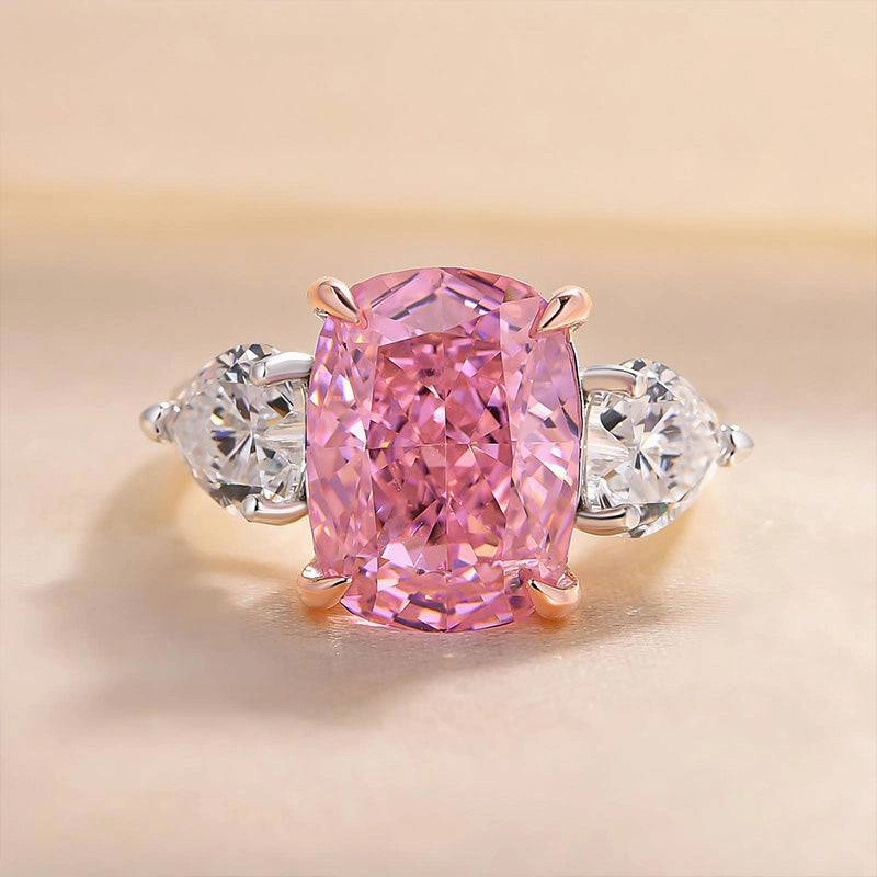 Louily Elegant Cushion Cut Three Stone Pink Sapphire Engagement Ring In Sterling Silver Soft Spark Bold Option