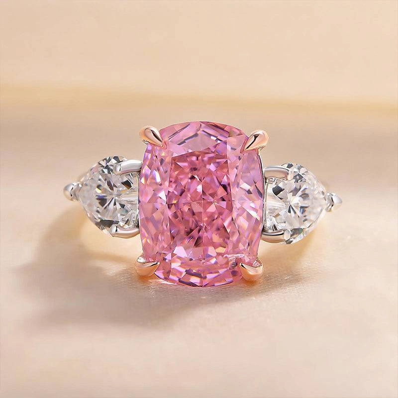 Louily Elegant Cushion Cut Three Stone Pink Sapphire Engagement Ring In Sterling Silver Refined Gifts