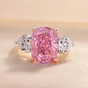 Glamorous Glow Louily Elegant Cushion Cut Three Stone Pink Sapphire Engagement Ring In Sterling Silver