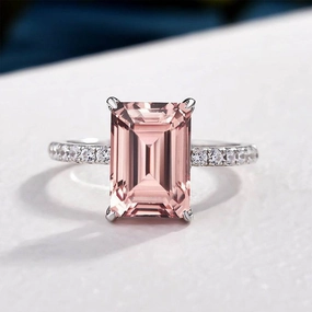 Timeless Accessory Boho Charm Louily Elegant Emerald Cut Morganite Pink Women's Engagement Ring In Sterling Silver