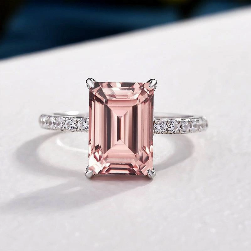 Timeless Accessory Boho Charm Louily Elegant Emerald Cut Morganite Pink Women's Engagement Ring In Sterling Silver