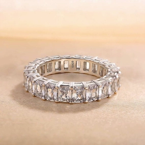 Glamour Accent Fashion Accent Louily Elegant Radiant Cut Women's Wedding Band In Sterling Silver