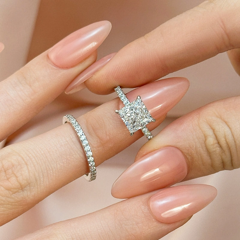 Luxury Radiance Louily Elegant Square Princess Cut Wedding Ring Set For Women In Sterling Silver