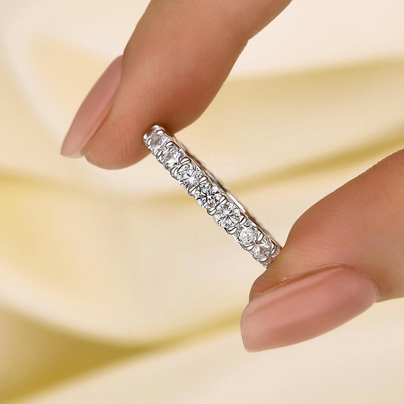 Pastel Light Louily Eternity Round Cut Simulated Diamond Wedding Band In Sterling Silver