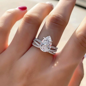 Louily Exclusive Pear Cut Wedding Ring Set For Women In Sterling Silver Elegant Contour