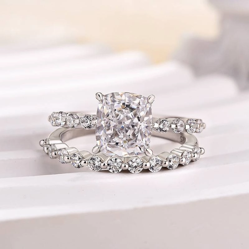 Fashion Accessories Handcrafted Craft Louily Exquisite 2.0 Carat Cushion Cut Women's Wedding Ring Set In Sterling Silver