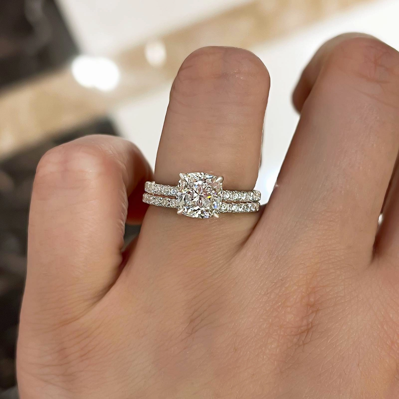 Casual Spark Louily Exquisite Cushion Cut Wedding Ring Set For Women In Sterling Silver