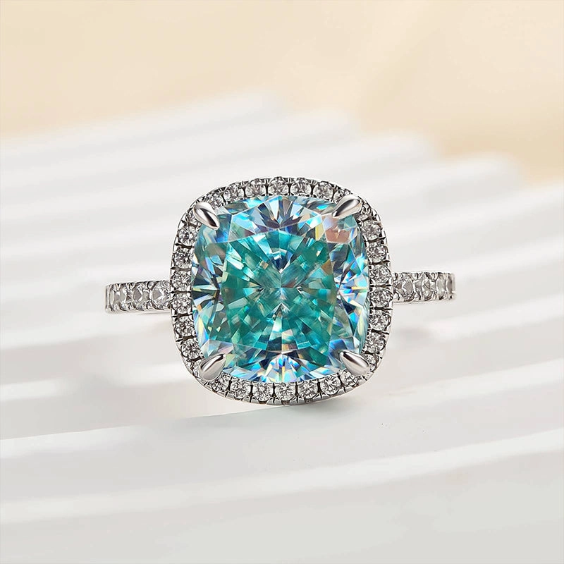 Louily Exquisite Halo Cushion Cut Cyan Blue Engagement Ring In Sterling Silver Designer Craft