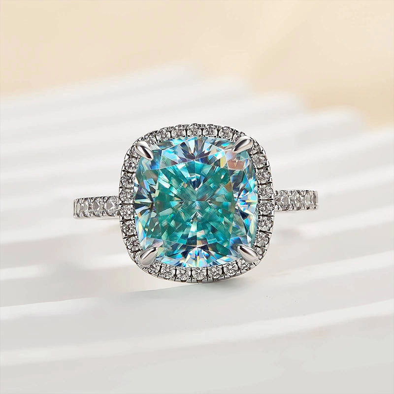 Pure Highlight Louily Exquisite Halo Cushion Cut Cyan Blue Engagement Ring In Sterling Silver