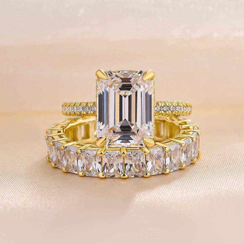 Louily Gorgeous Emerald Cut Wedding Set In For Women Radiant Form Sleek Texture