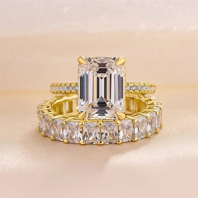 Louily Gorgeous Emerald Cut Wedding Set In For Women Radiant Form Sleek Texture