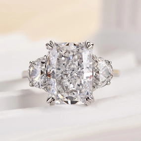 Louily Gorgeous Radiant Cut Three Stone Engagement Ring In Sterling Silver Luminous Accent