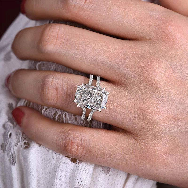 Style Upgrade Vogue Touch Louily Gorgeous Split Shank Cushion Cut Engagement Ring In Sterling Silver