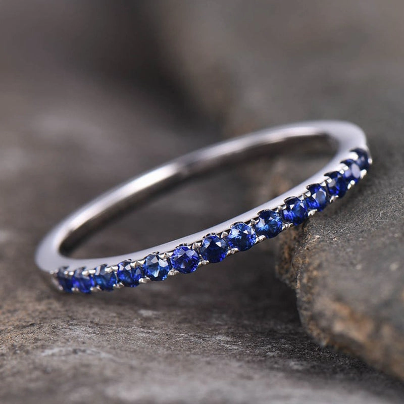 Louily Half Eternity Blue Sapphire Wedding Band For Women In Sterling Silver Expressive Edge Evening Style
