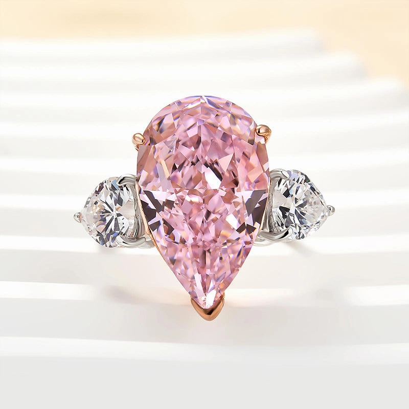 Louily Lovely Pink Stone Pear Cut Three Stone Engagement Ring Contemporary Accent