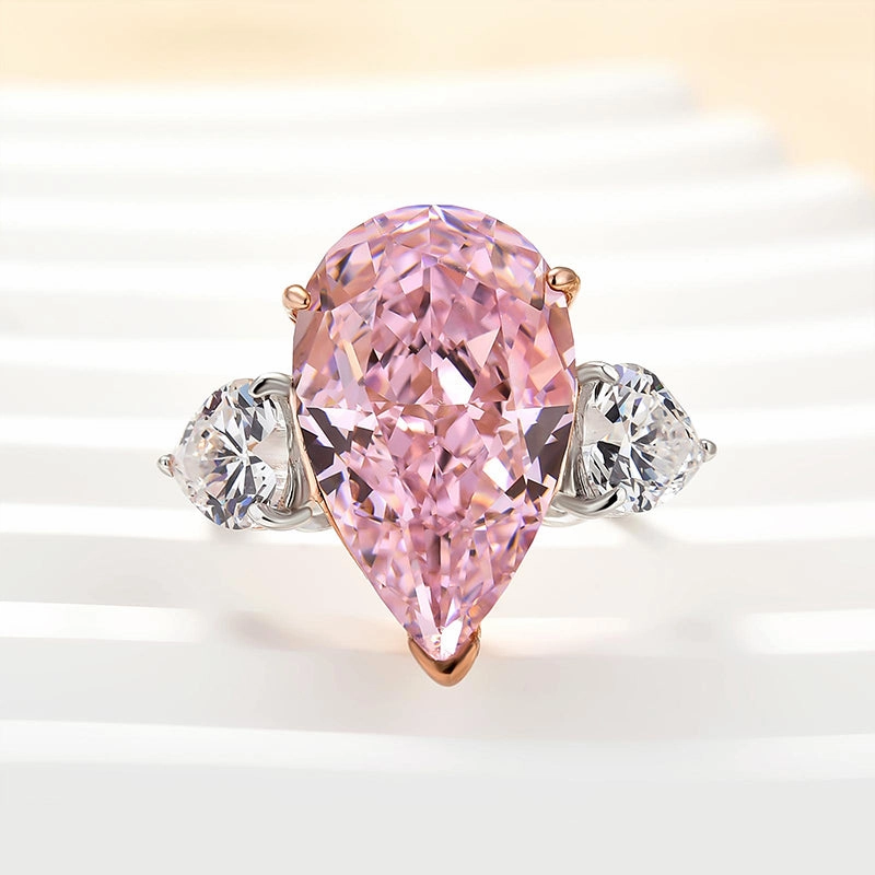 Louily Lovely Pink Stone Pear Cut Three Stone Engagement Ring Monochrome Mood Creative Craft