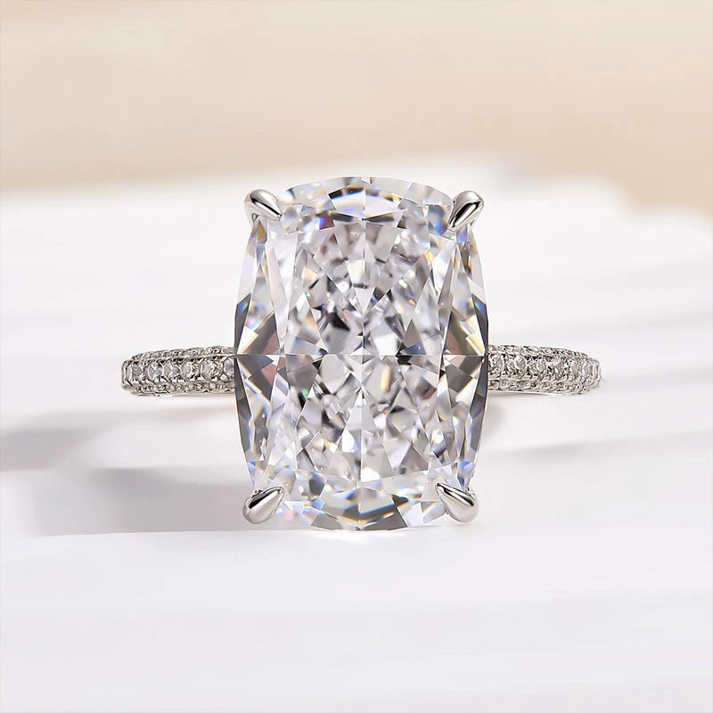 Fresh Touch Elite Shape Louily Luxurious Elongated Cushion Cut Engagement Ring For Women In Sterling Silver