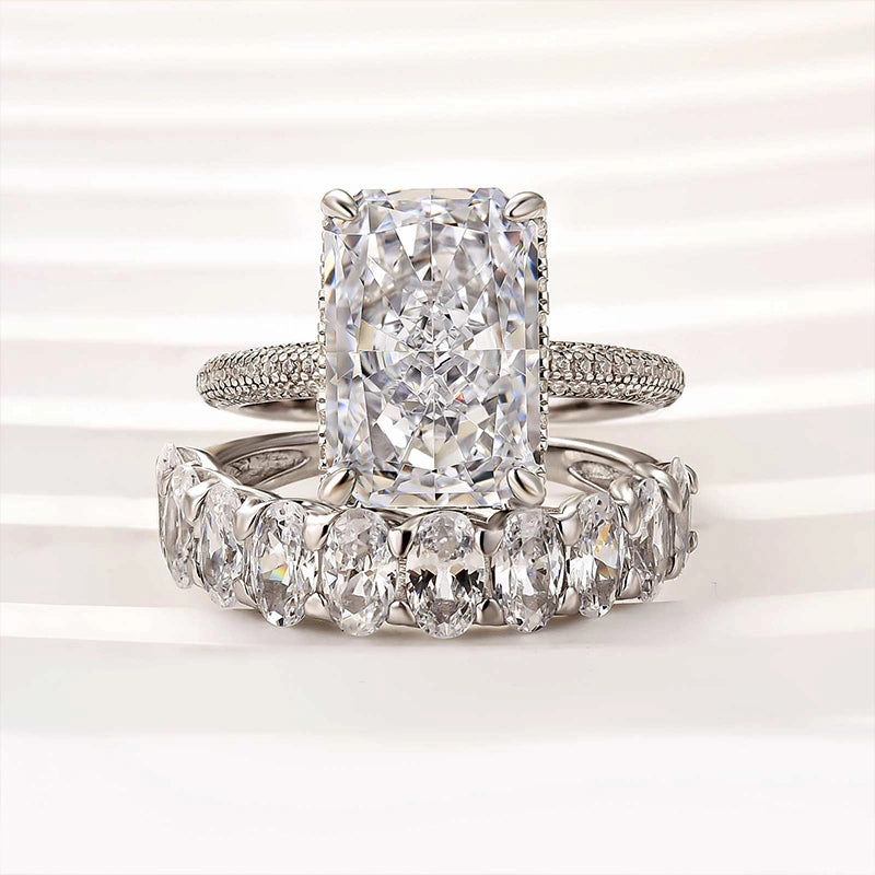 Exquisite Shine Finish Brilliant Accent Louily Luxurious Elongated Radiant Cut Wedding Ring Set