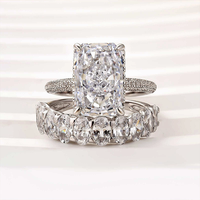 Louily Luxurious Elongated Radiant Cut Wedding Ring Set Soft Form