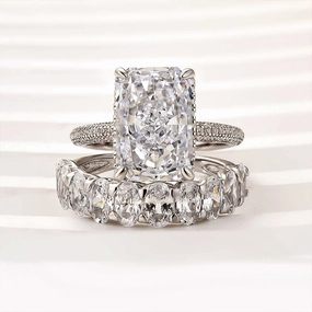 Louily Luxurious Elongated Radiant Cut Wedding Ring Set Everyday Style