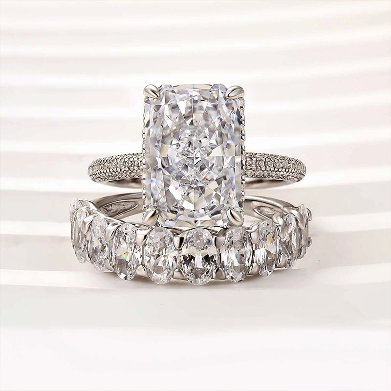 Louily Luxurious Elongated Radiant Cut Wedding Ring Set Bold Finish