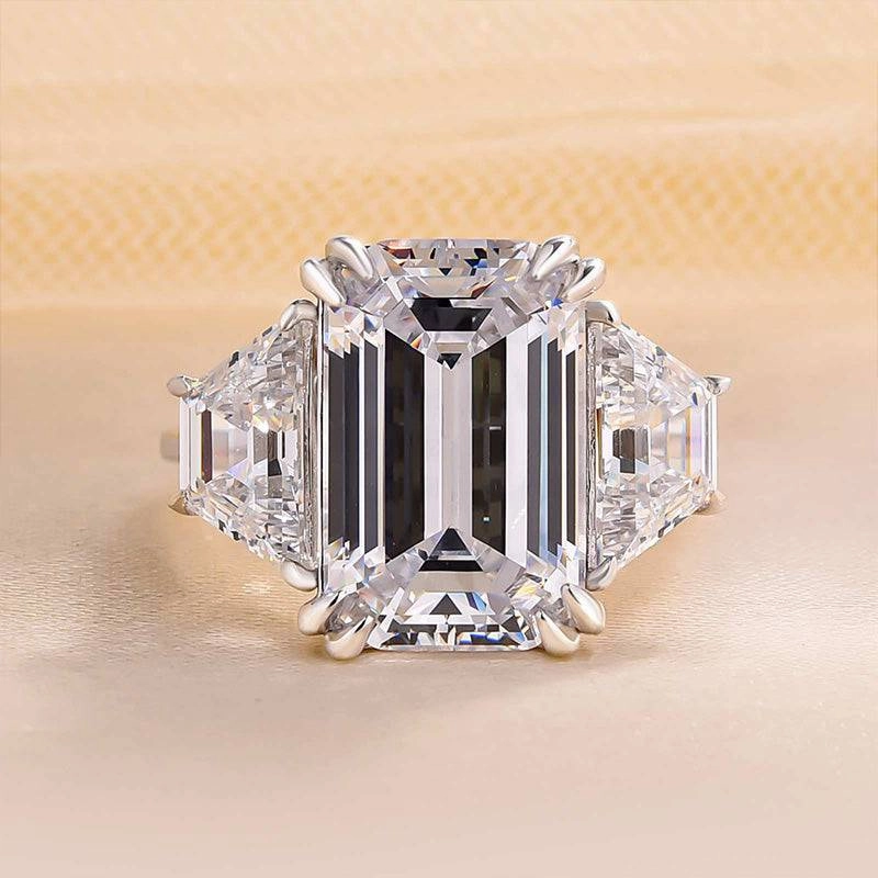 Louily Luxurious Emerald Cut Three Stone Engagement Ring In Sterling Silver Sun-Kissed Look