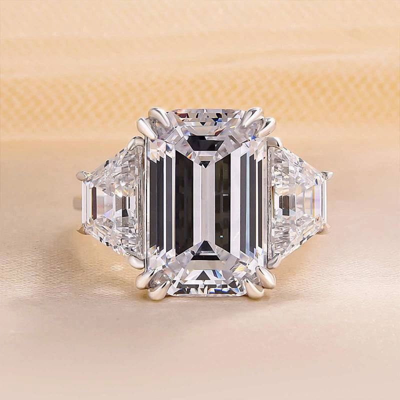 Louily Luxurious Emerald Cut Three Stone Engagement Ring In Sterling Silver Dainty Detail Quick Spark