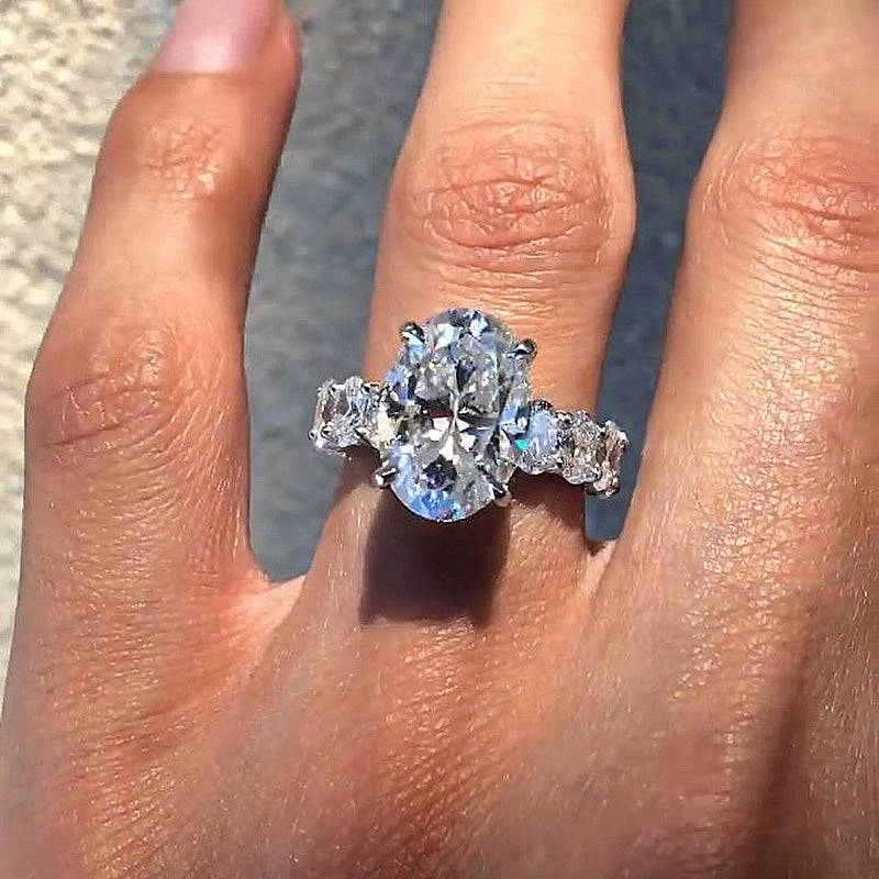 Louily Luxurious Oval Cut Engagement Ring In Sterling Silver Graceful Contour