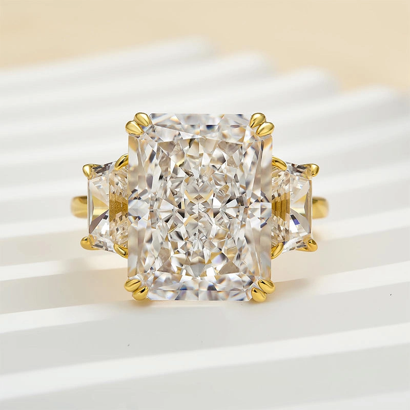 Louily Luxurious Radiant Cut Three Stone Women's Engagement Ring In Sterling Silver Iconic Accent Minimal Finish