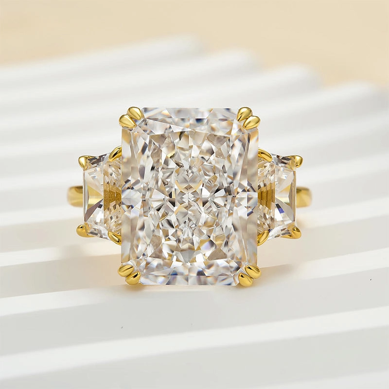 Timeless elegance Louily Luxurious Radiant Cut Three Stone Women's Engagement Ring In Sterling Silver