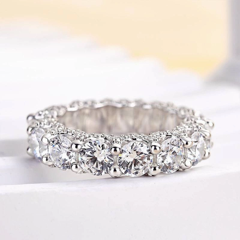 Everyday Spark Smooth Curve Louily Luxury Eternity Round Cut Wedding Band In Sterling Silver