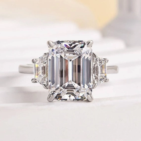 Classic Elegance Louily Luxury Three Stone Emerald Cut Engagement Ring
